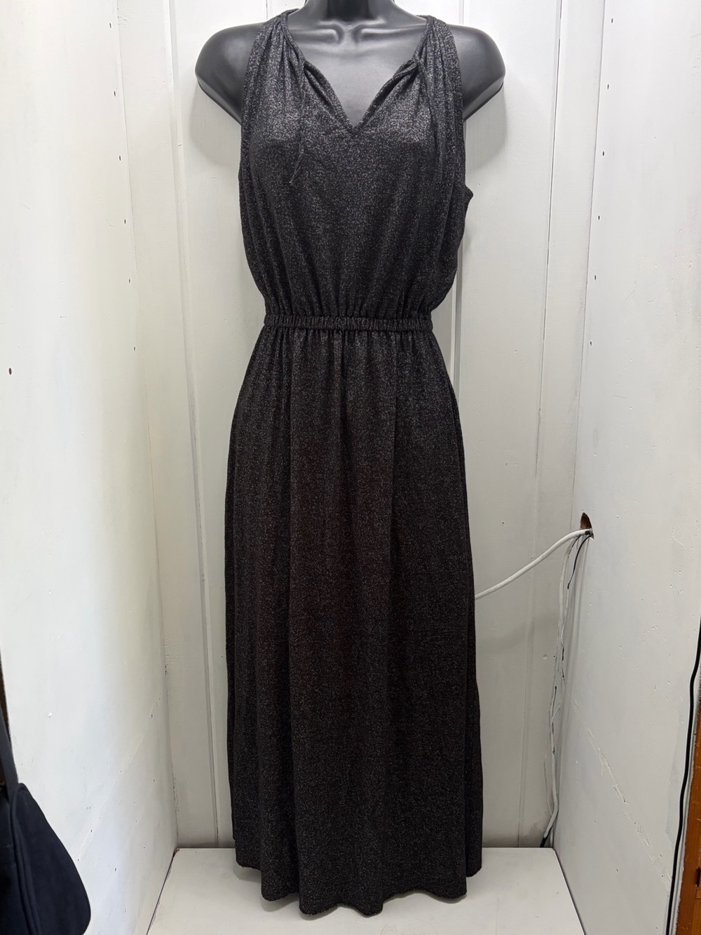 Ann Taylor LOFT Petites Maxi Dress Size XSP Charcoal Grey Knit Keyhole Boho